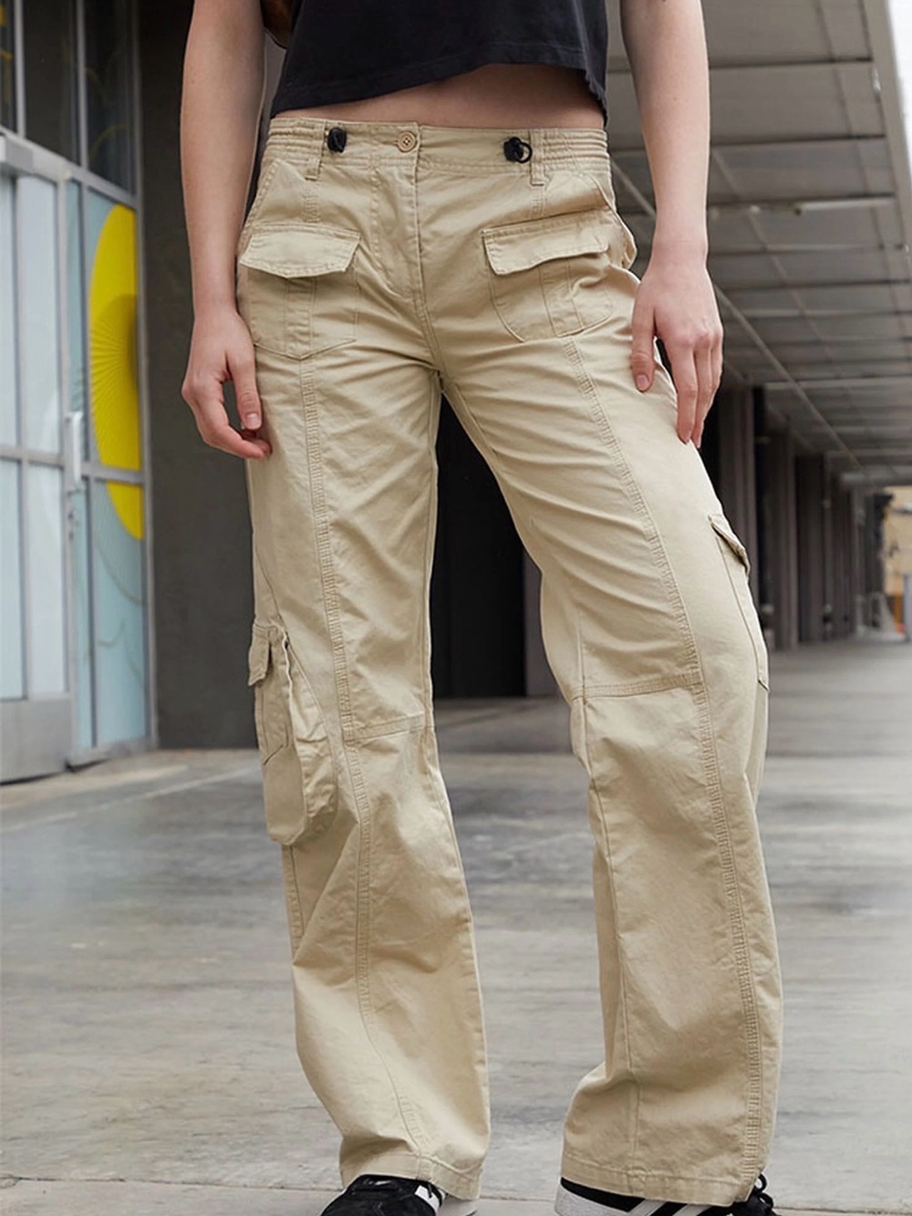 John Galt Brandy Melville Kim Low Rise Cargo Pants Beige Baggy Relaxed Fit